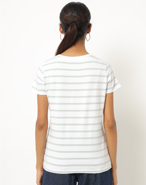 TEAMSPIRIT Women's Cotton Stripes Crew-Neck gray lines T-shirt
