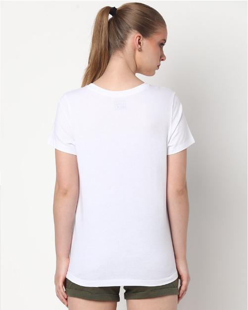 DNMX Women's Cotton Printed Round Neck white T-shirt