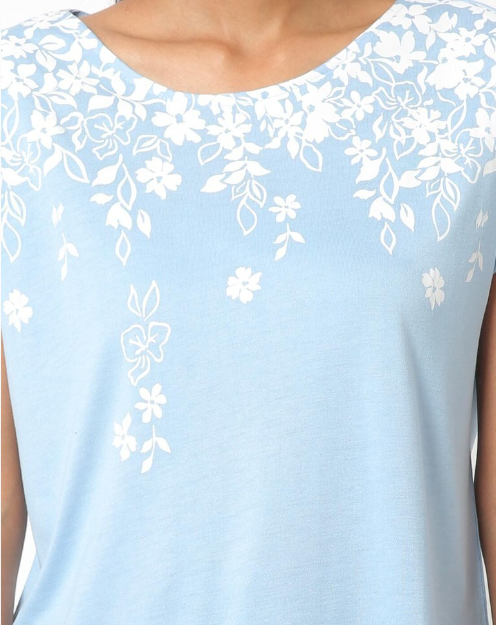 Fig Women's Viscose Printed Round Neck sky blue T-shirt