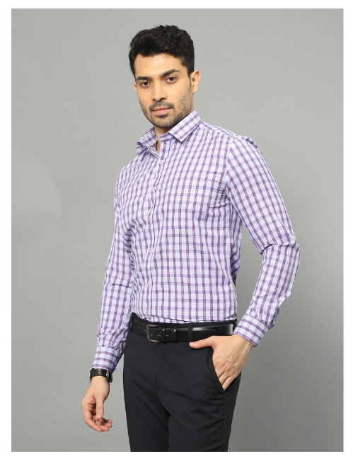 WOODSMAN Full-Sleeve Purple Checks slim fit Shirt