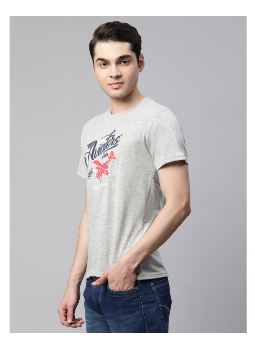 Aviators printed men's half sleeve grey T-shirts