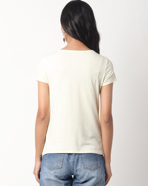TEAMSPIRIT Women's Cotton Printed Regular Fit Round Neck Winner Lgt Yellow T- Shirt