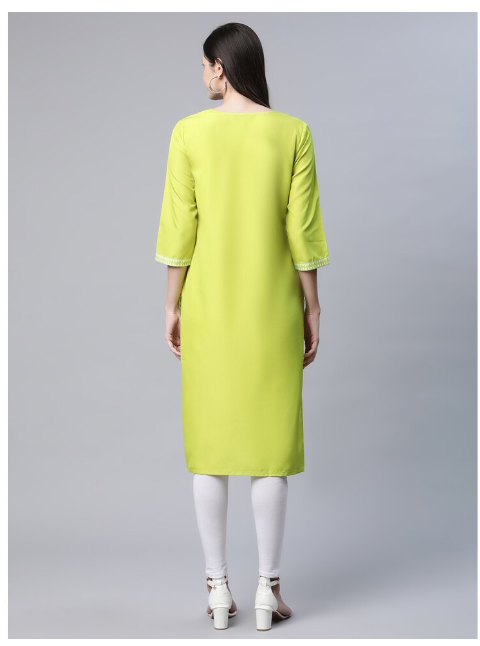 Ishitva Women's Blended Printed Straight Green Kurta