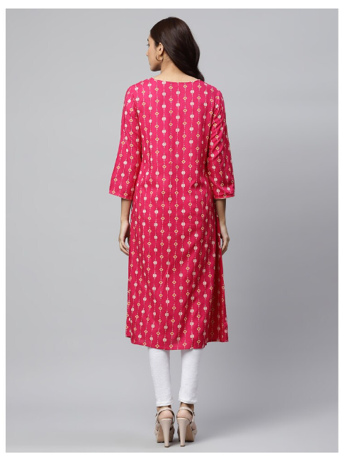 DHUNI Women's Rayon Pink Print Flared Kurta