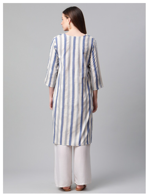 Ishitva Women's Jacquard Stripes Straight Kurta