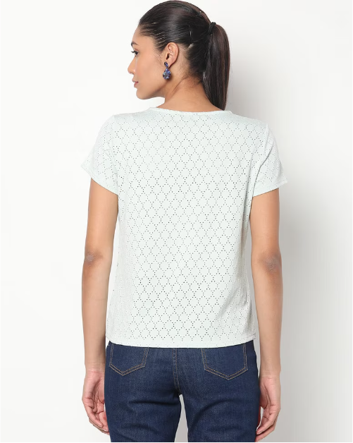 Fig Women's Blend Solid Regular Fit Round Neck T- Shirt