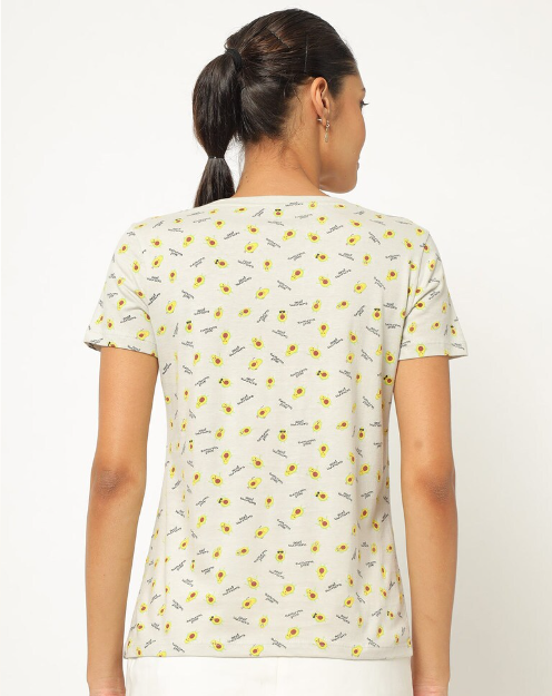 RIO Women's Cotton Printed Crew-Neck Lgt Yellow T-shirt