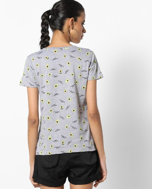 RIO Women's Polyester Printed Regular Fit Round Neck Lgt Gray T- Shirt