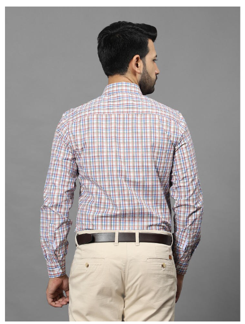 WOODSMAN Full-Sleeve Red & Blue Checks slim fit Shirt