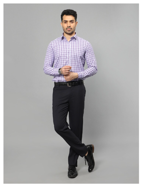 WOODSMAN Full-Sleeve Purple Checks slim fit Shirt