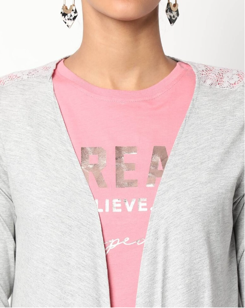Fig Women's Viscose Solid Gray Shrugs
