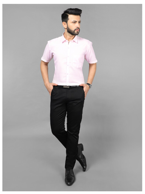 WOODMAN Half Sleeve Pink Plain Slim Fit Shirt