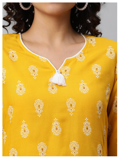 DHUNI Women's Rayon Straight Kurta yellow white print