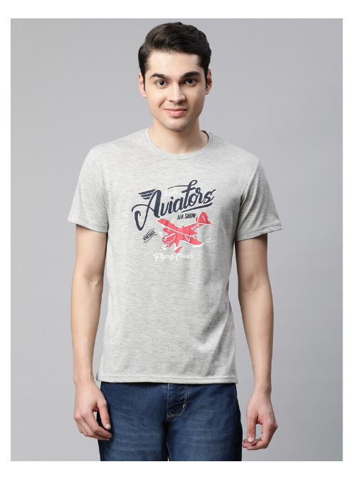 Aviators printed men's half sleeve grey T-shirts
