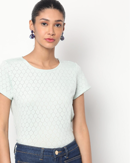 Fig Women's Blend Solid Regular Fit Round Neck T- Shirt