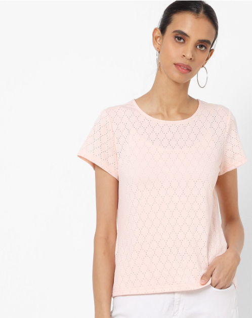 Fig Women's Blend Solid Regular Fit Round Neck T- Shirt