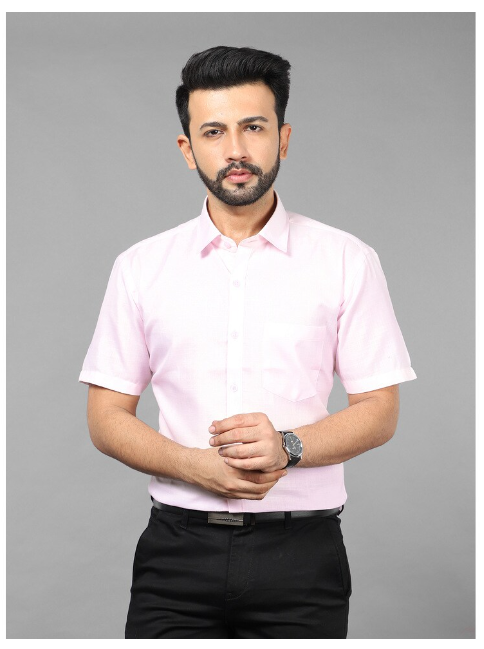 WOODMAN Half Sleeve Pink Plain Slim Fit Shirt