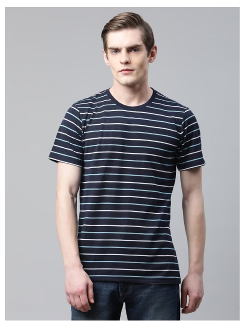 Black with stripes half sleeve men's T-shirt
