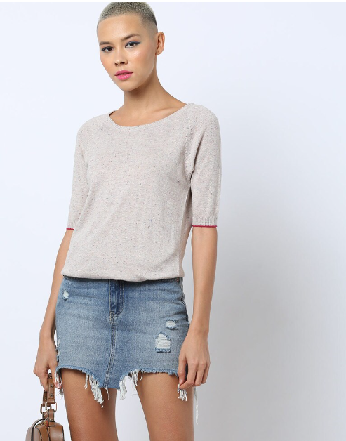 TEAMSPIRIT Women's Cotton Solid Regular Fit Round Neck Lgt Gray T- Shirt