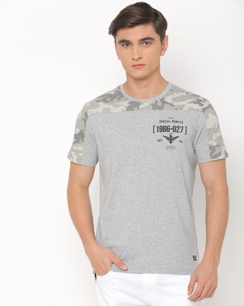 DNMX Men's Cotton Typographic Slim Fit Crew neck Tshirt