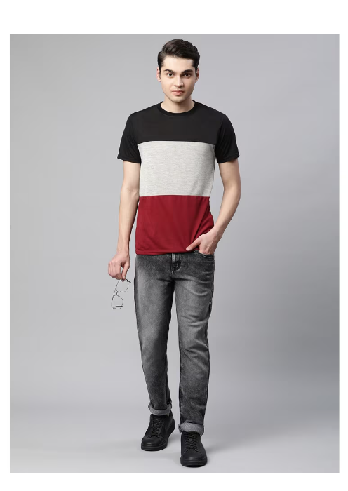 Color block half sleeve men's T-shirt