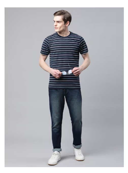 Black with stripes half sleeve men's T-shirt