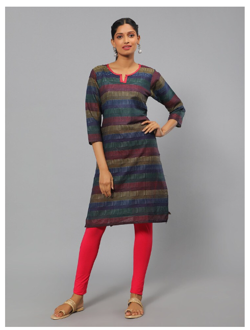 Ishitva Women's Cotton Mix line Printed Straight Kurta