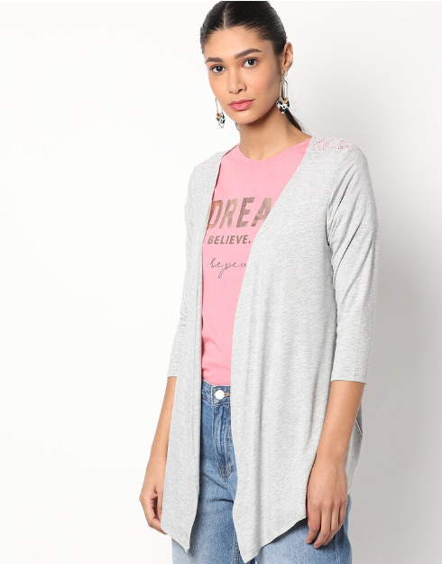 Fig Women's Viscose Solid Gray Shrugs