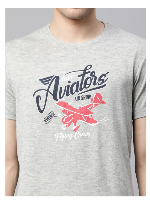 Aviators printed men's half sleeve grey T-shirts
