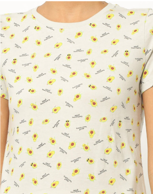 RIO Women's Cotton Printed Crew-Neck Lgt Yellow T-shirt