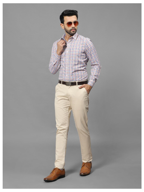 WOODSMAN Full-Sleeve Red & Blue Checks slim fit Shirt