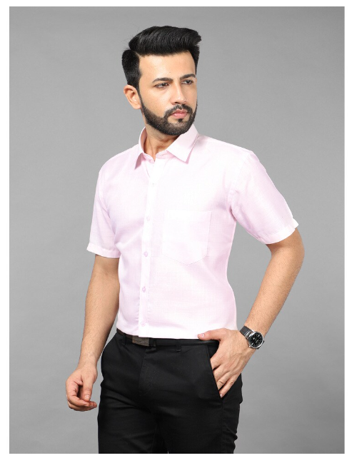 WOODMAN Half Sleeve Pink Plain Slim Fit Shirt