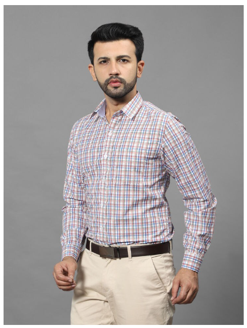 WOODSMAN Full-Sleeve Red & Blue Checks slim fit Shirt