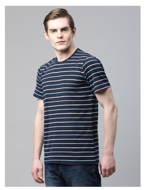 Black with stripes half sleeve men's T-shirt