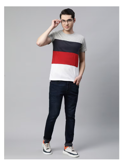 Color block pattern 2 half sleeve men's T-shirt